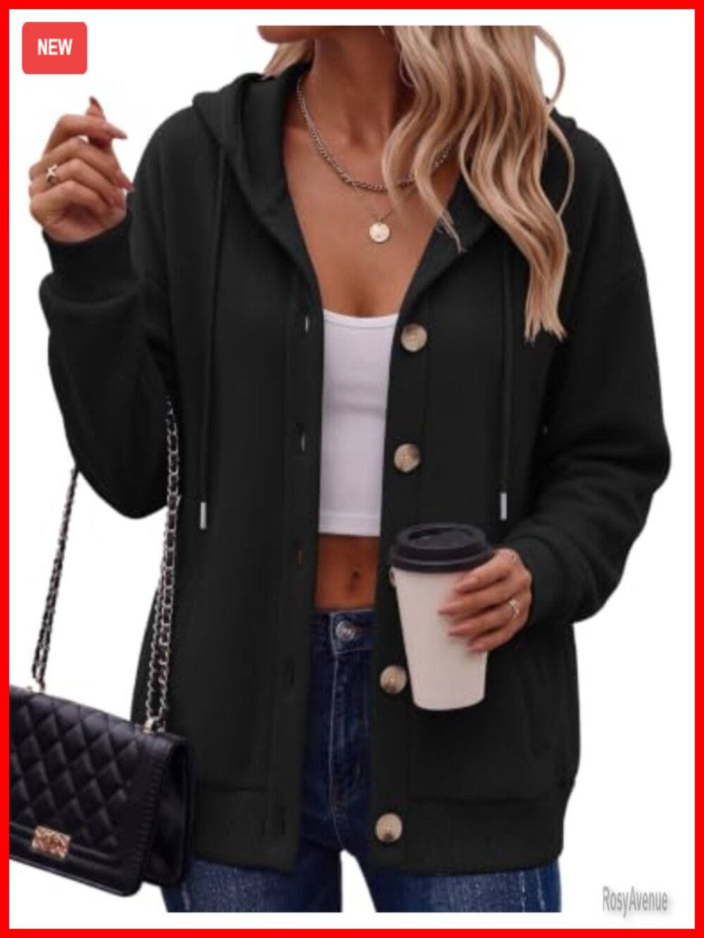 Zeagoo Women's Button Front Hoodie Oversized Sweatshirt with Pockets Loose Fit